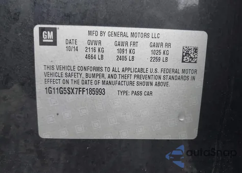 2015 Chevrolet Malibu 2Lz from USA, damaged, VIN 1G11G5SX7FF185993